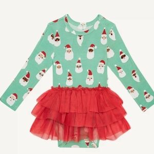 Posh Peanut Santa Print Onesie with Red Tulle Skirt